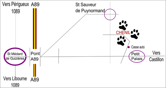 Plan de situation du chenil du libournais à St-Sauveur de Puynormand